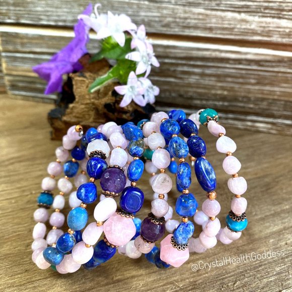 Pink Kunzite Multi Gemstone Wrap Bracelet - Picture 1 of 6